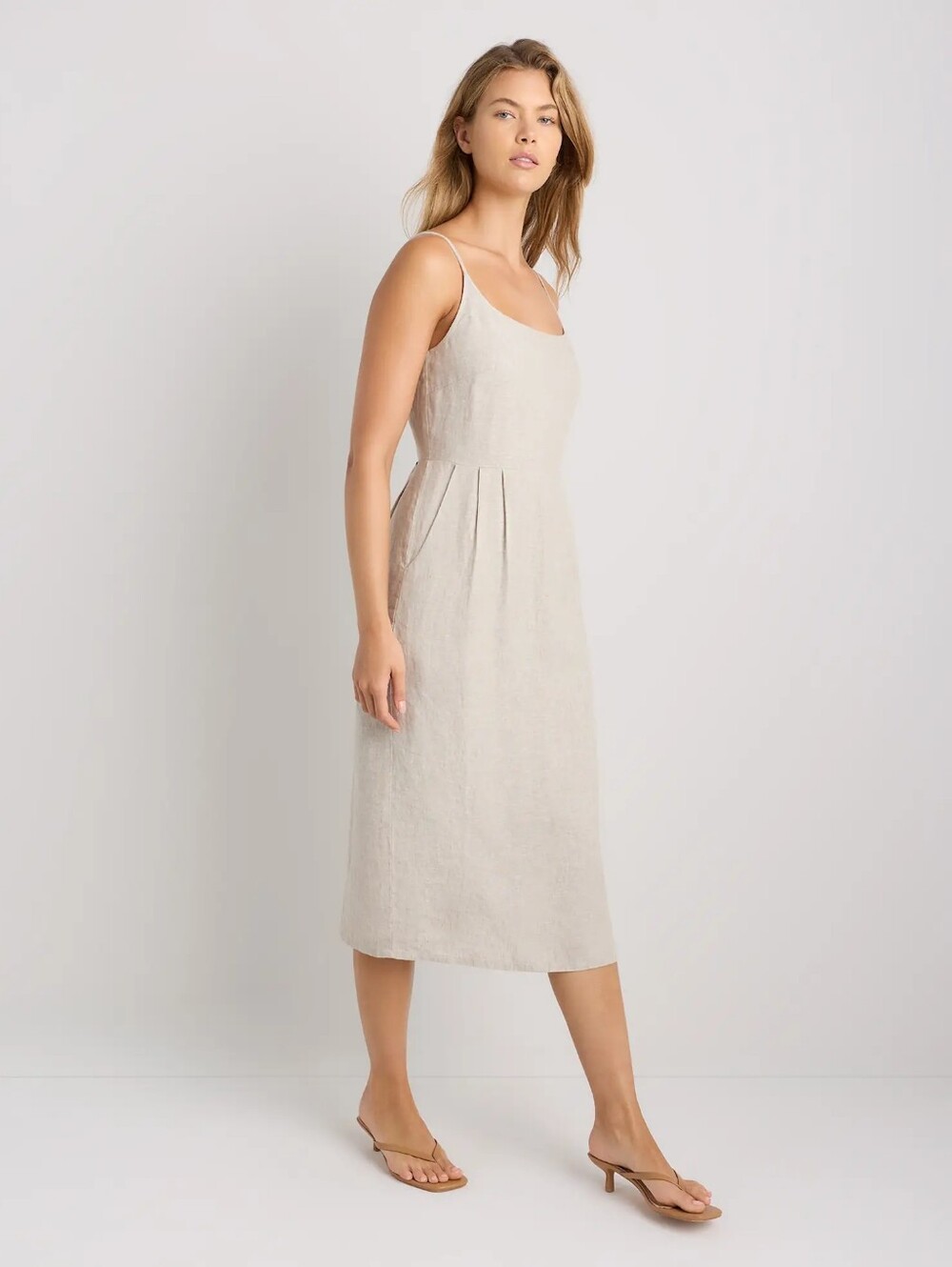 Quince 100% European Linen Scoop Neck Midi Dress Flax Gray Size S Euro Summer